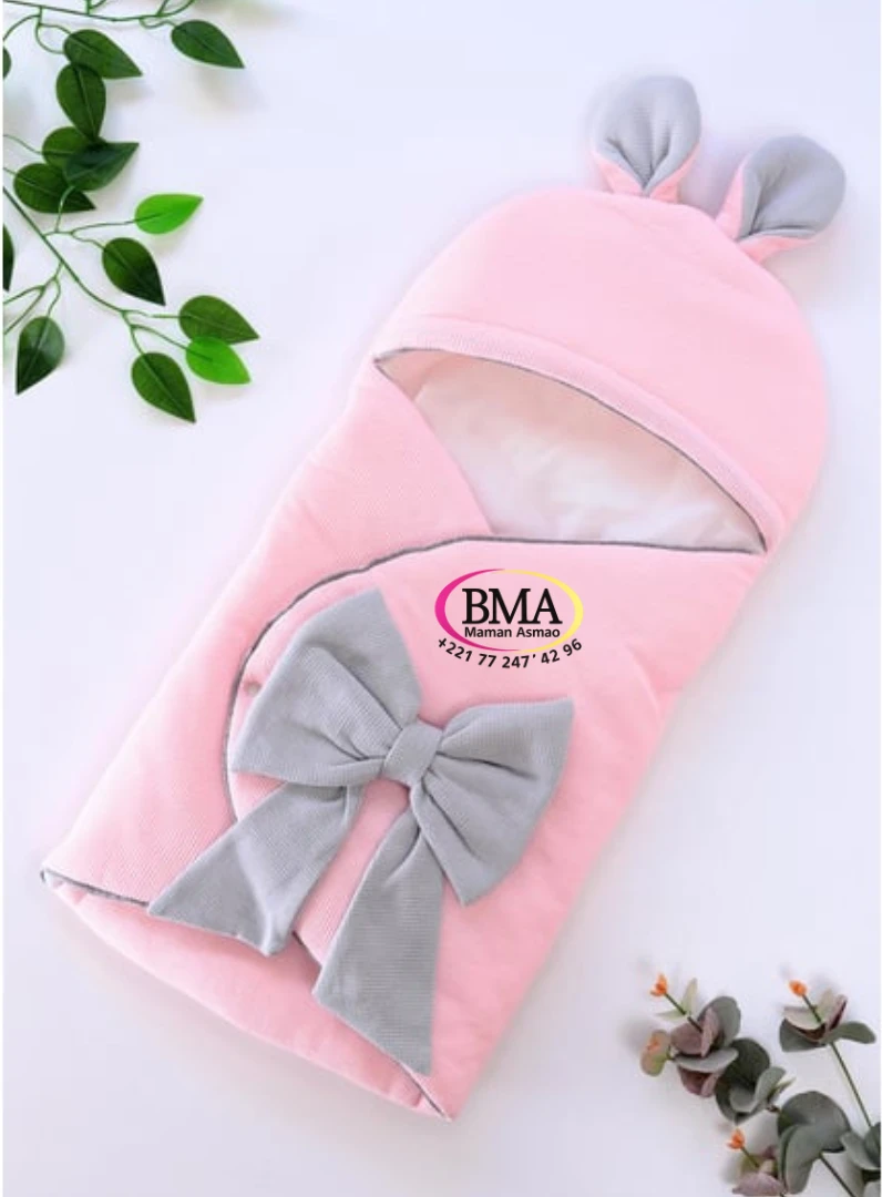Chaussette bébé lot de 5 (6) Couverture emmaillotage, dotée d’une capuche aux petites oreilles – Image 1