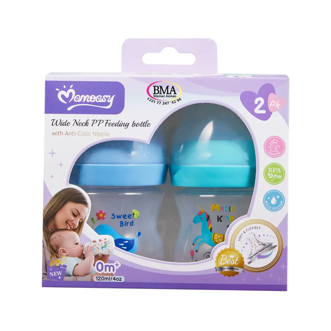 Les bouts de sein Contact Lansinoh favorise la mise au sein de bébé tout en maintenant le contact peau à peau. (25) Lot de 2 biberons Momeasy en plastique 0m+ (120 ml) – Image 1